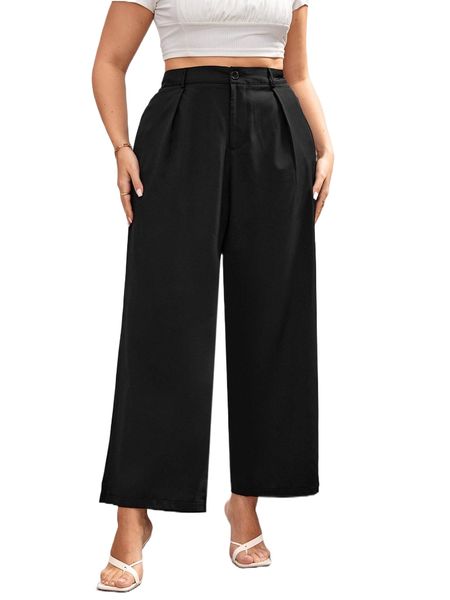 

plus high waist plicated detail suit pants l8pn#, Black