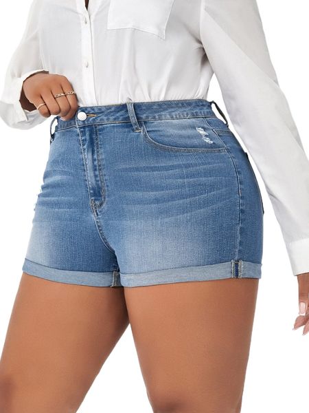 

sxy plus high waist ripped roll up hem denim shorts without belt t2dx#, White;black
