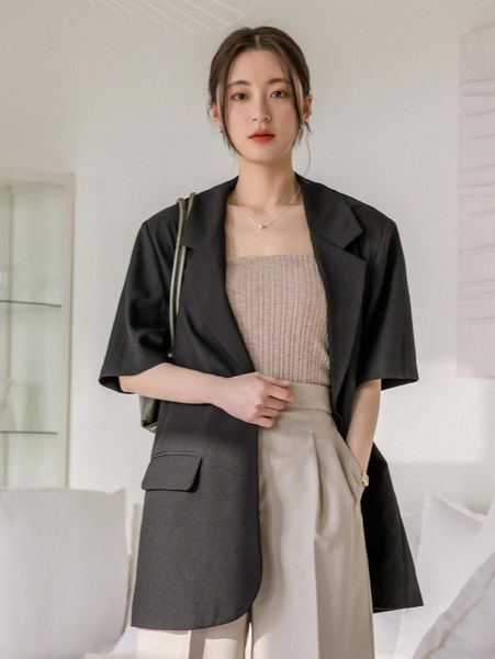 

dazy-less flap pocket single breasted blazer 80ts#, White