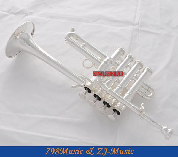 

professional silver plated piccolo trumpet bb/a horn 4 monel valves with case