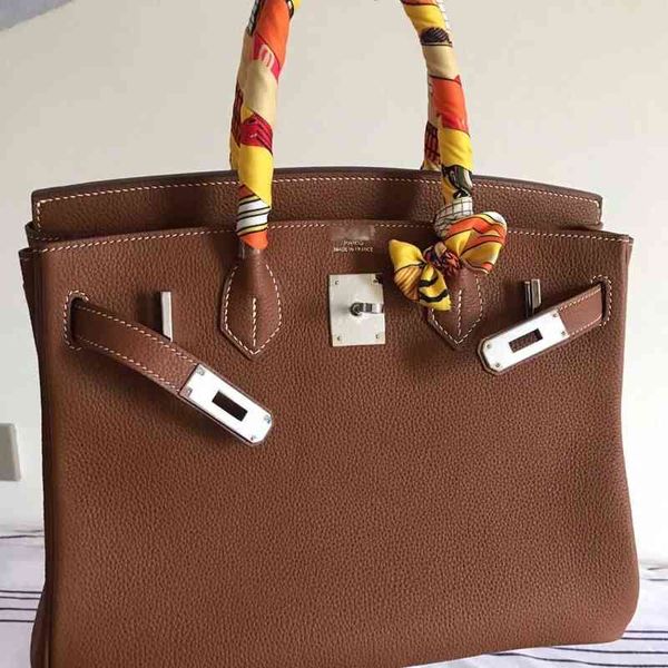 

leather bags herme birkins full hand sewing beeswax thread brown silver size 25 30 35 platinum wrapped gold buckle silver buckle