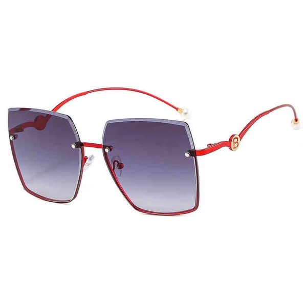 

personalized metal half frame women's sunglass elegant pearl b box vintage luxury brand design sunglasses uv400, White;black