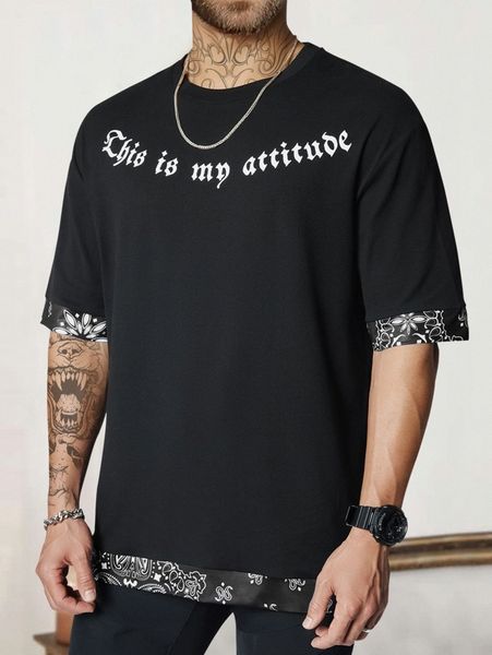 

men paisley & slogan graphic tee h0zz#, White;black