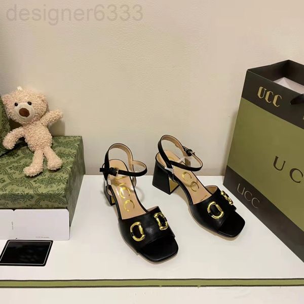 

sandals designer summer g family horse rank buckle square head candy color thick heel word open toe sandals versatile casual shoes qr8p, Black