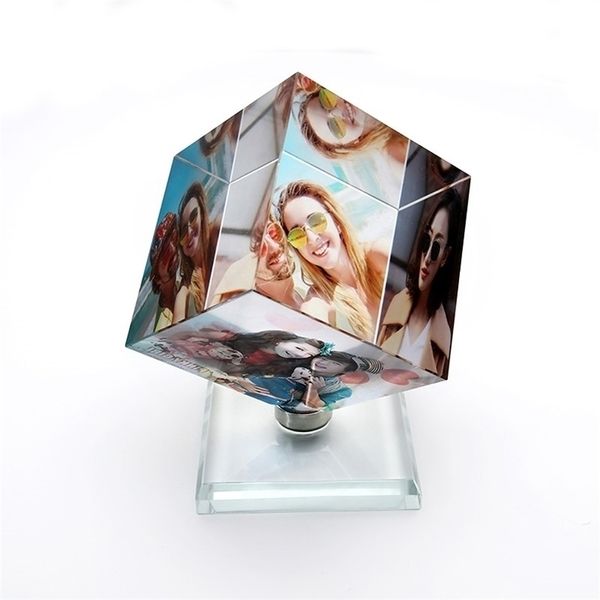Bilderrahmen quadratisch geformter rotierender Kristalldruck PO-Album Glas Hochzeit Souvenir Geburtstagsgeschenke 3 individuelle PO 201211