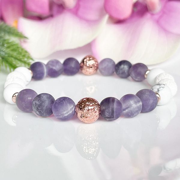

mg1509 strand 8 mm matte amethyst lava stone bracelets for women handmade wrist mala for serenity and calming, Black