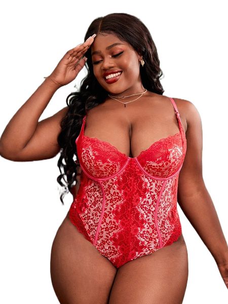

plus floral lace underwire teddy bodysuit p1au#, Black;white