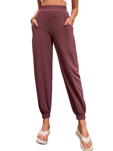 

pocket side elastic waist pants w0is#, Black;white