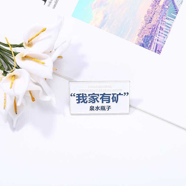 

beautifully designed chinese character series alloy brooch my family has mineral water bottles rectangular paint badge pin buckle, Gray