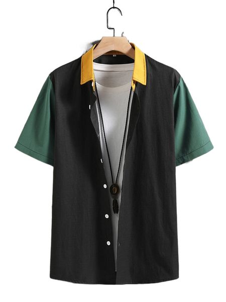 

romwe guys colorblock shirt without tee v5eu#, White;black