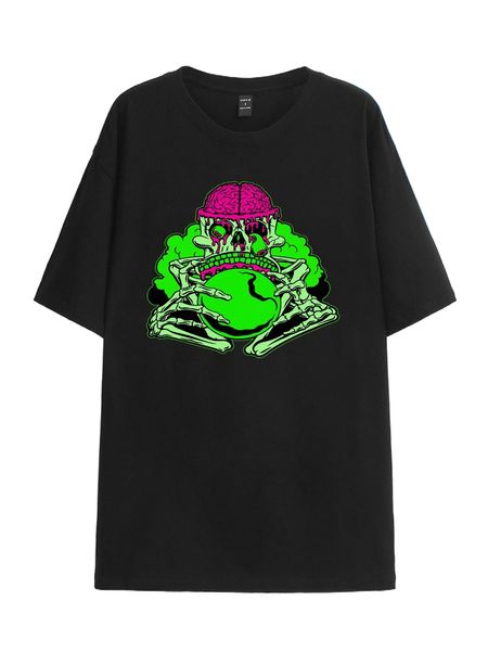 

x the spooky king skull print drop shoulder tee j7kd#, White