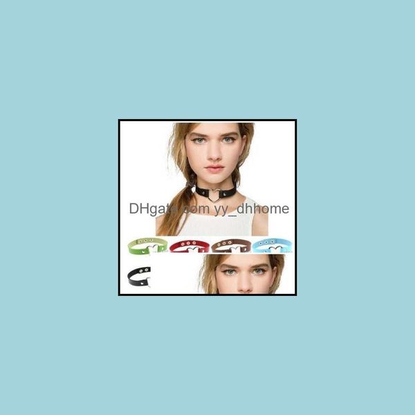 

chokers necklaces pendants jewelry pu heart collarbone christmas birthday girlfriend gifts black red yellow green drop delivery 2021 rso10, Golden;silver