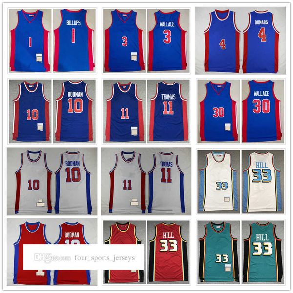 

retro mitchell and ness basketball billups 1 chauncey wallace 3 ben thomas 11 isiah wallace 30 rasheed hamilton 32 richard hill 33 grant 10, Black;red