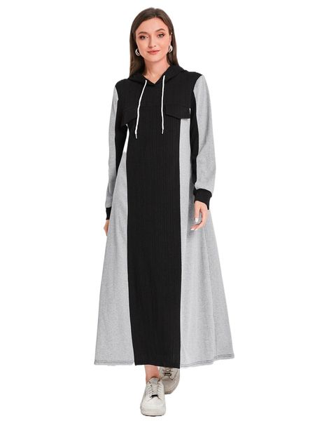 

colorblock drawstring hooded sweatshirt dress e4cr#, Black