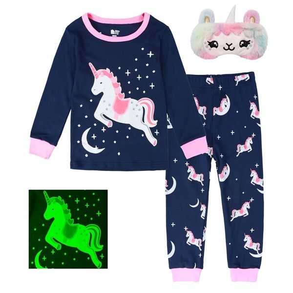 Pijama de pijama de garotas, garotas meninas, desnicórnio de dormir para criança, outono, pijama crianças roupas de inverno de manga comprida PJS 220706