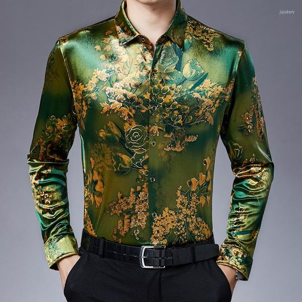 

men's casual shirts plus size stretch velvet mens summer flowers for green gold autumn blouse velour clothing 2022 long sleemen's, White;black