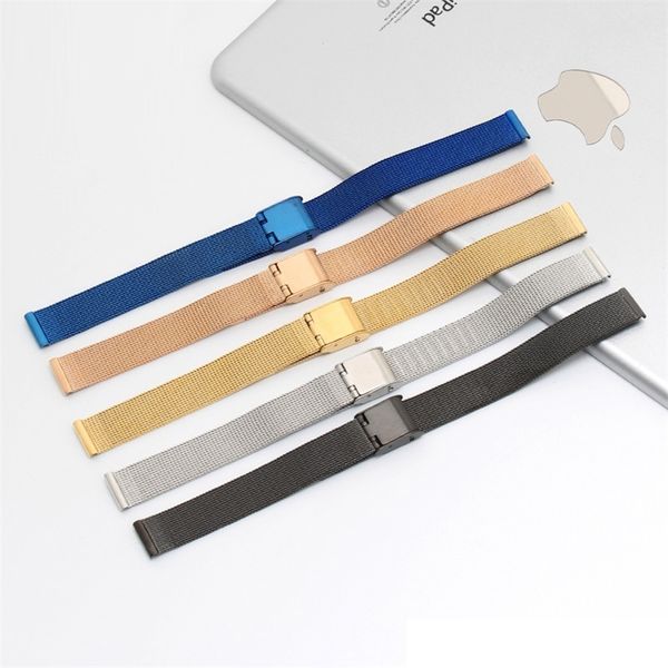 

universal stainless steel metal slim watchband 8mm 10mm 12mm 14mm 16mm 18mm 20mm 22mm 24mm strap milanese bracelet 220624, Black;brown