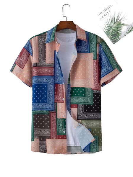 

romwe guys paisley & scarf print shirt without tee g0ki#, White;black