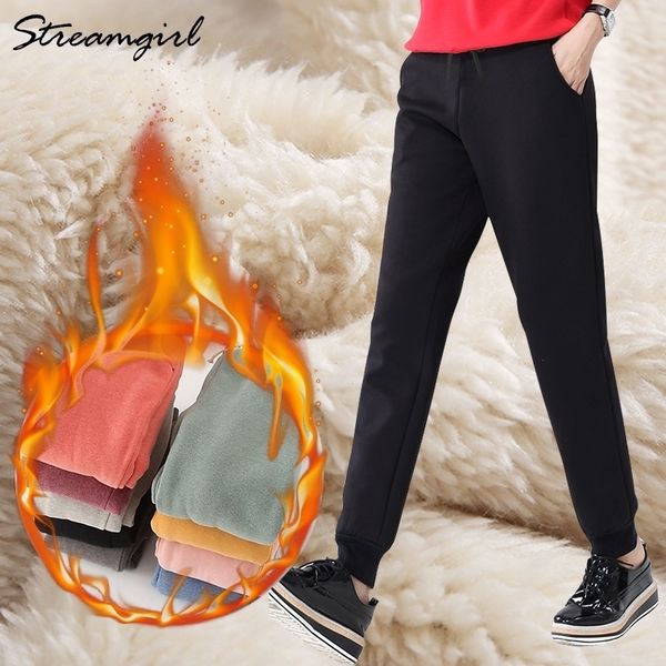 

warm pants for women high waist sweatpants casual thick velvet pink pants winter womens warm winter clothing for women big size y200418, Black;white