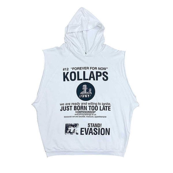 

men's hoodies raf cantilevered loose sleeveless vest silhouette sports street hip hop sleeveless white vibe high street hoodie, Black