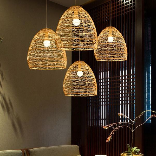 Lampade a sospensione Cinese rurale B Ristorante Bar Camera da letto Studio Teahouse Rattan Tatami Art Lampadario con motivo ad acqua Lampadario a sospensione