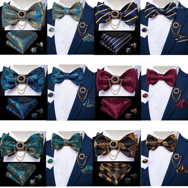 Бобовые галстуки дизайн бизнес -вечеринка Bowtie Men Men Blue Gold Paisley шелк