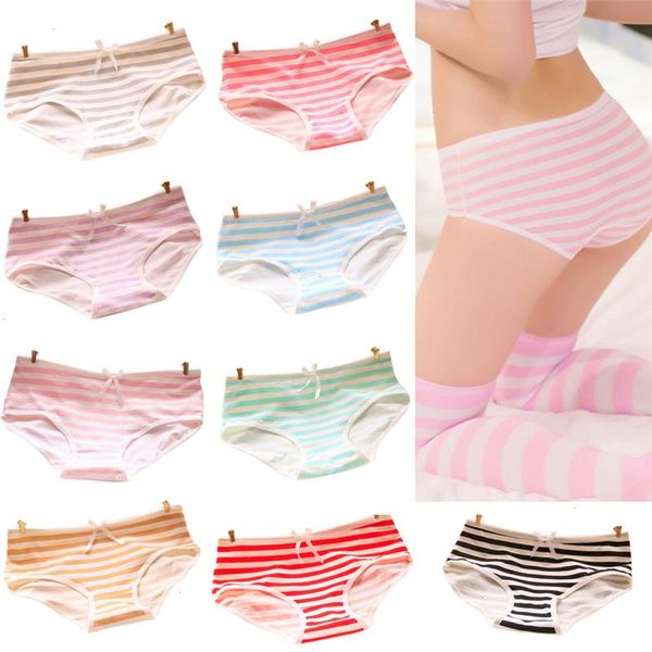 

brand womens cute panties underwear stripe navy bow pure cotton, Black;pink
