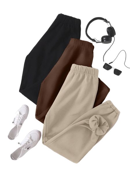 

3pcs thermal lined solid sweatpants v09e#, Black;white