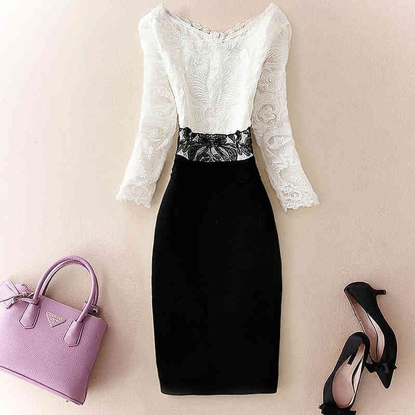 

casual dresses high end women's long sleeve summer bottomed skirt large autumn lace medium and slim dress bs3y, Black;gray