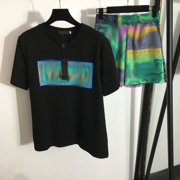 

323 2022 runway spring summer brand same style two pieces sets short sleeve short pants crew neck black white fashion womens clothes womens