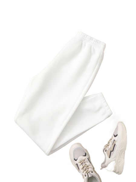 

elastic waist solid sweatpants g5ec#, Black;white