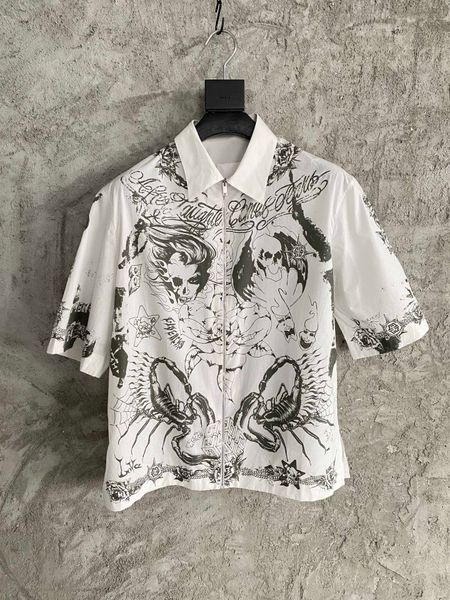 

summer 2022 latest men's designer beautiful print shirt us size shirt men's designer zipper short sleeve shirt, White;black