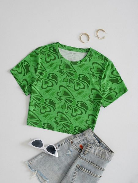 

allover heart print crop tee t6ok#, White