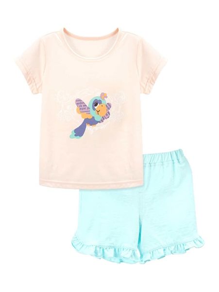 

yingzifang toddler girls letter and cartoon graphic tee & shorts set she, White