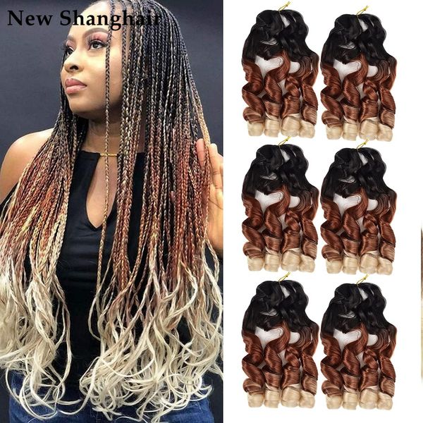 

22 inch loose wave crochet hair spiral curl braid synthetic hair extensions ombre pre stretched french crochet braiding hair for women frenc, Black
