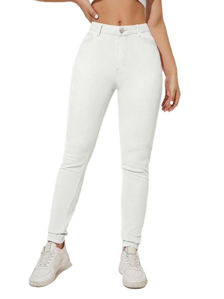 

slant pocket skinny pants p71w#, Black;white