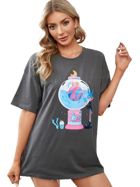 

x rk7777 cartoon graphic drop shoulder tee y2mx#, White