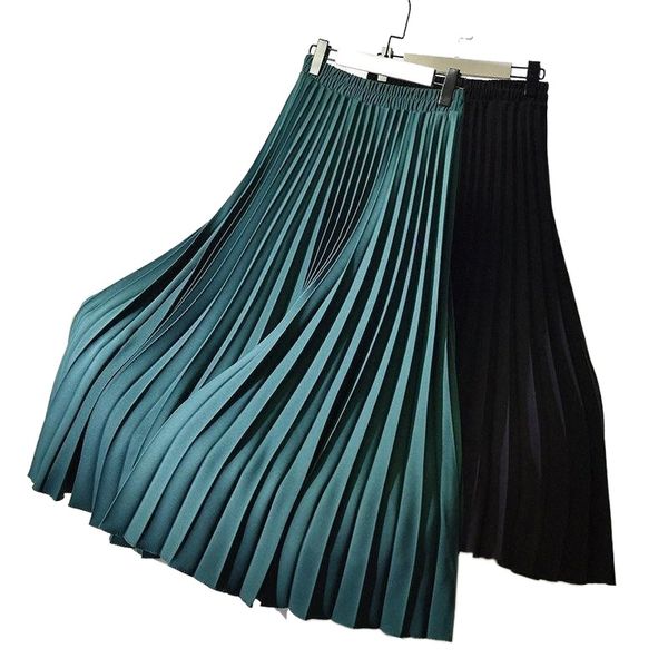 

spring skirt long pleated skirts for women brand female saias midi faldas vintage femme h0jf#, Black