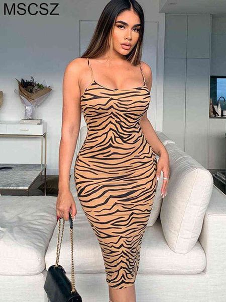 

animal printed midi slip dress spaghetti strap slit bodycon dress summer backless sleeveless long dress t220816, Black;gray