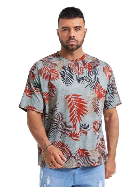 

extended sizes men tropical print tee r4te#, White;black
