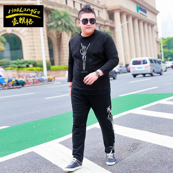 

men's casual shirts designer fat men's plus size fall sweater casual suit fat trousers t-shirt sports two-piece 2azj, White;black