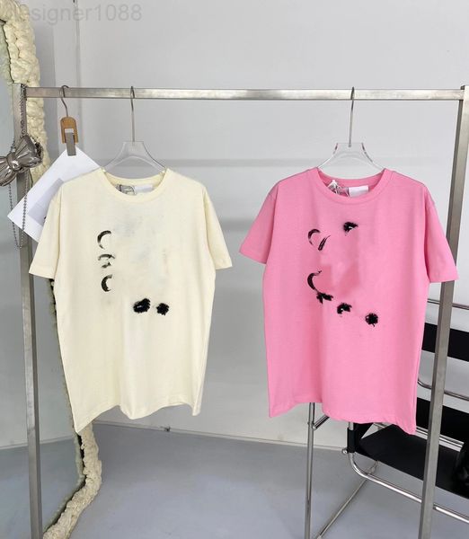 

women's t-shirt designer correct version chihiro summer new loe ink printing briquette embroidery couple joint name round neck short sl, White