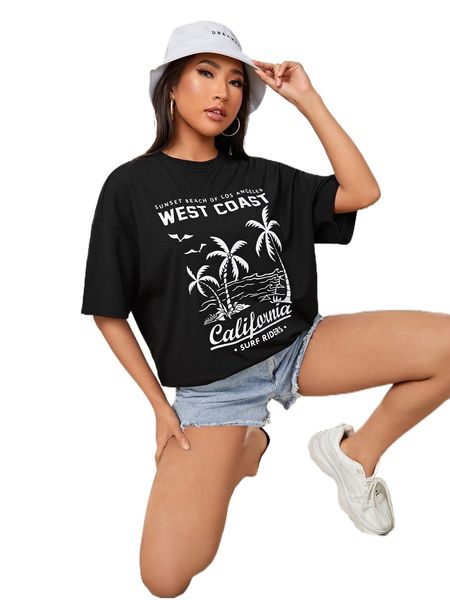

tropical & letter graphic drop shoulder tee o9fn#, White