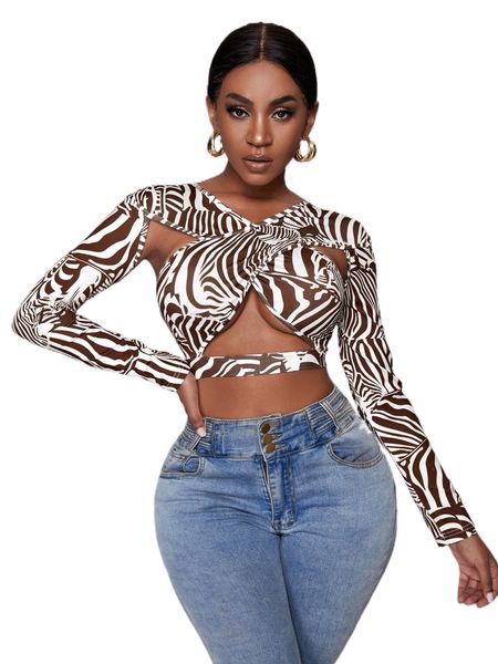 

sxy zebra striped wrap crop w2dc#, White
