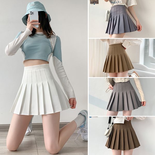 

pleated skirt womens summer 2022 new jk high waist black slimming a- line spring and autumn winter petite skirt, Black;gray