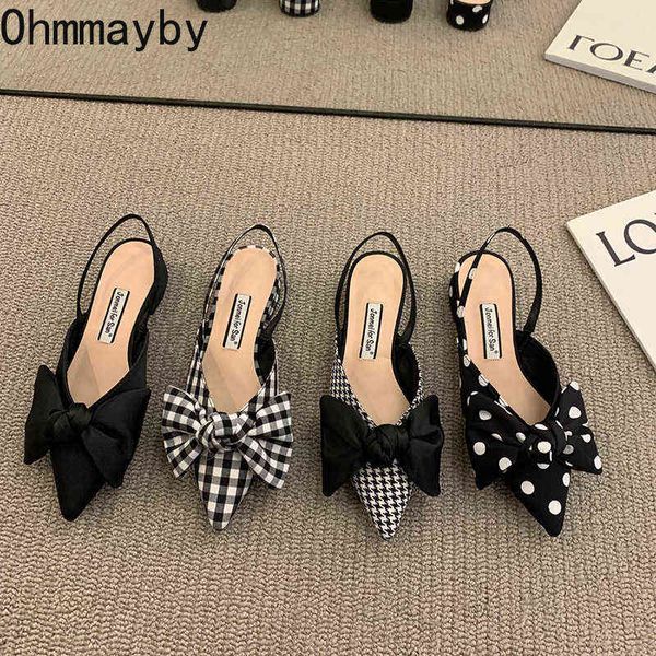 

sandals 2022 summer singbacks women sandal fashion lattice shallow ladies elegant mules flat heel female dress slides shoe 220704, Black