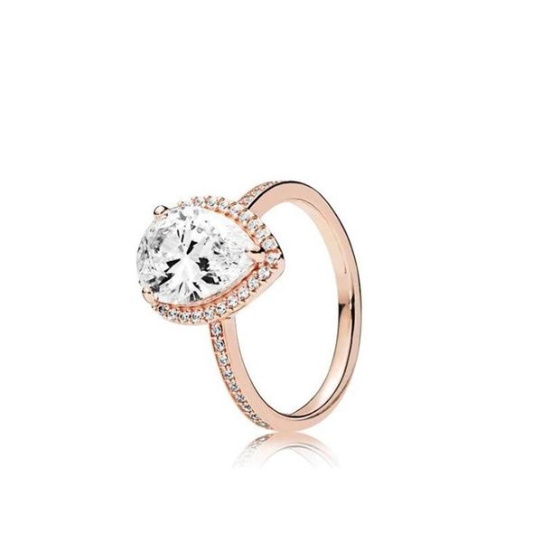 

18k rose gold tear drop cz diamond ring with original box fit pandora 925 silver wedding rings set engagement for women jewelry265v, Golden;silver