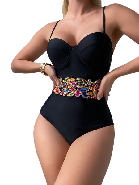 

floral push up one piece swimsuit z18b#, White;black