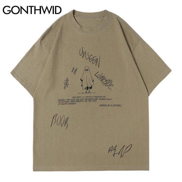 Gonthwid tshirts streetwear casual gótico punk rock desenho de diabo impressão curta camisetas de manga curta algodão hip hop harajuku tees tops 220520