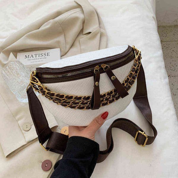 

chain design waist bags weave pu leather fanny pack for women fashion luxury ladies shoulder crossbody chest bag 220609